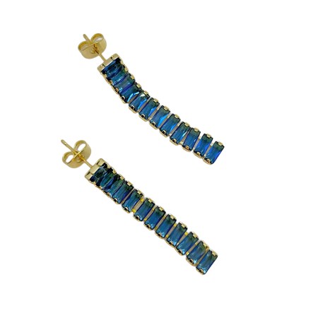 earrings steel hooks gold strass blue